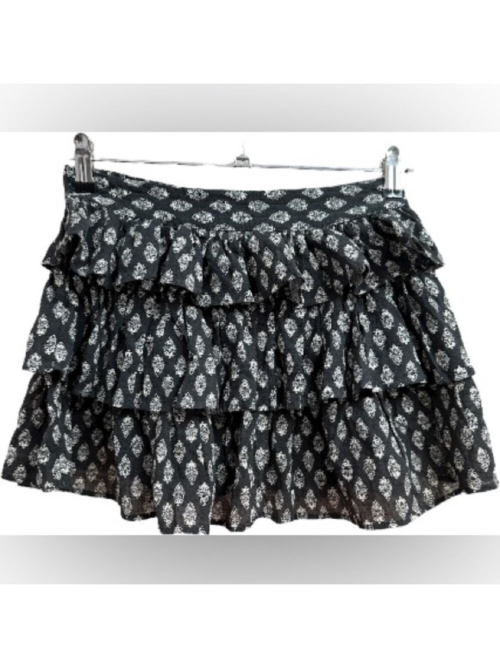H&M Divided Ruffle Tiered Cotton B & W Mini Skirt lined with jersey hot pants